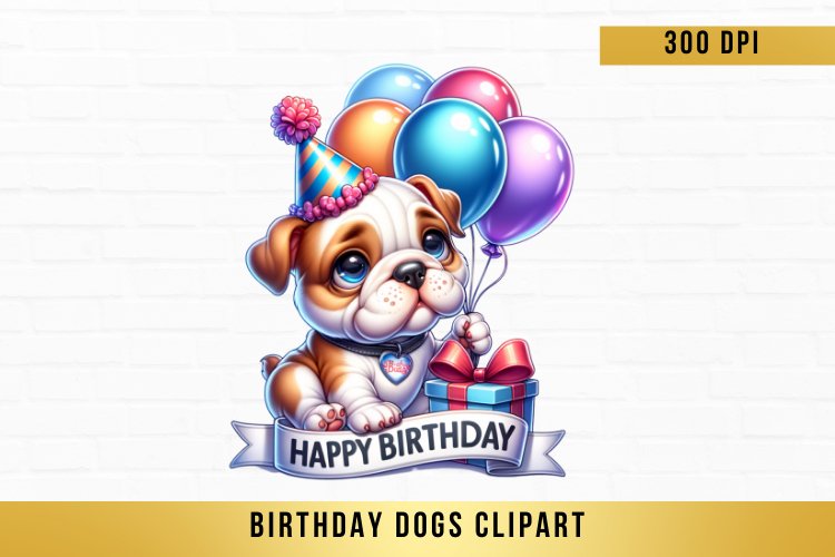 cute Birthday Dogs Clipart, Birthday Dogs sublimation example image 1