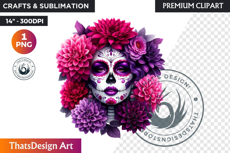 Floral Vibrant la catrina Day of Dead Clipart Sugar skull