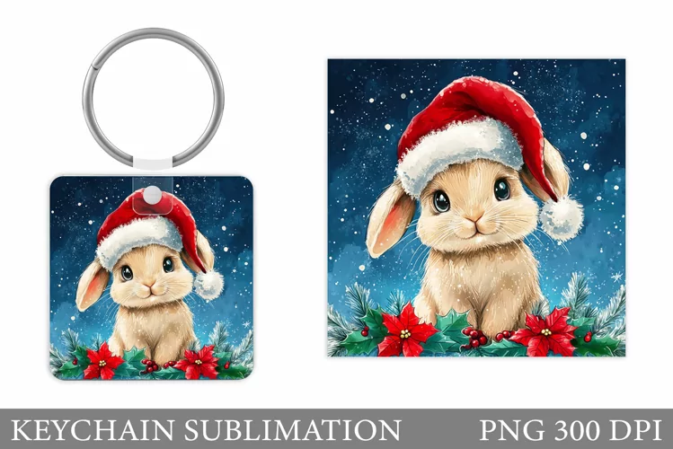 Christmas Bunny Keychain. Christmas Keychain Design