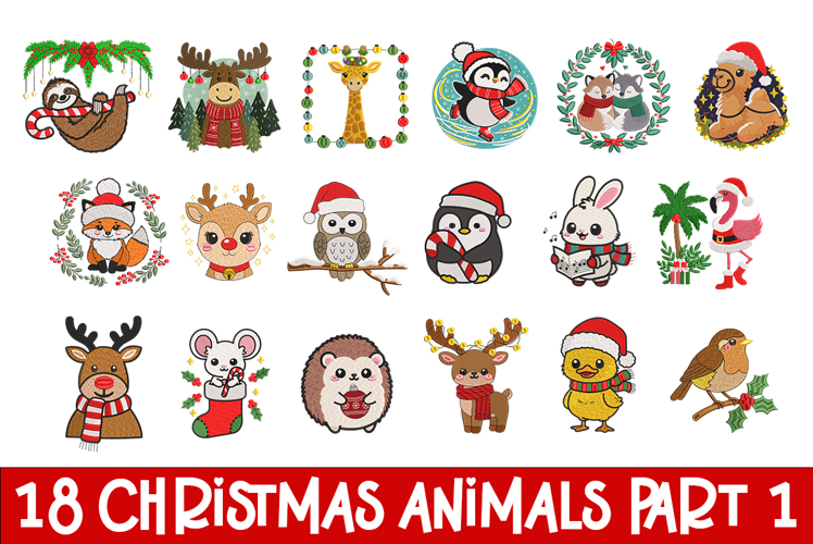 18 Christmas Animals Part 1 Embroidery Designs