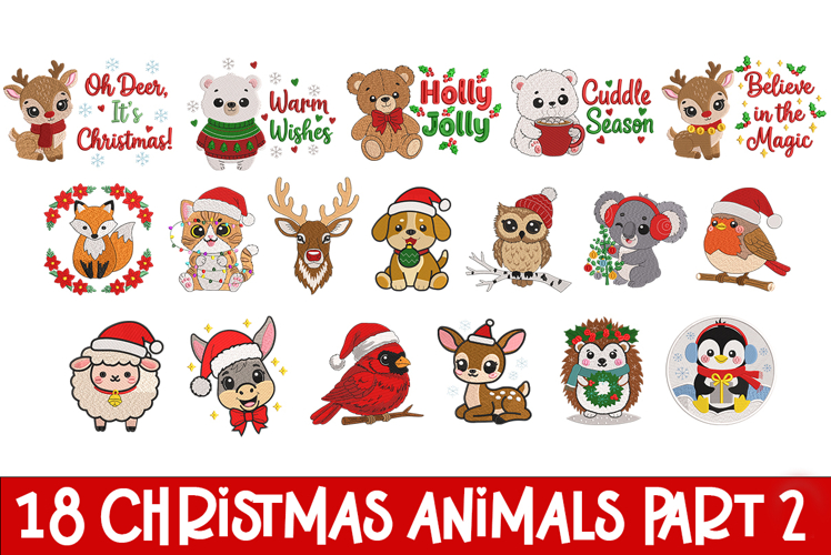 18 Christmas Animals Part 2 Embroidery Designs