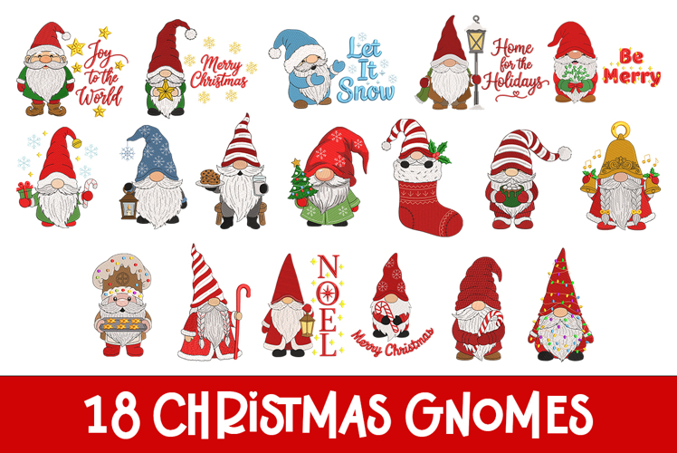 18 Christmas Gnomes Embroidery Designs