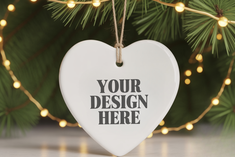Christmas Love Heart Ornament Mockup | Holiday Hanging