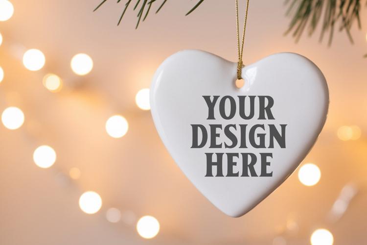 Heart Shaped Christmas Ornament Mockups | Frosted Glass Holi