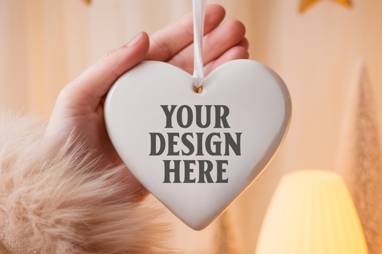 Christmas Heart Ornaments Mockup | Hanging Glass Heart Ornam