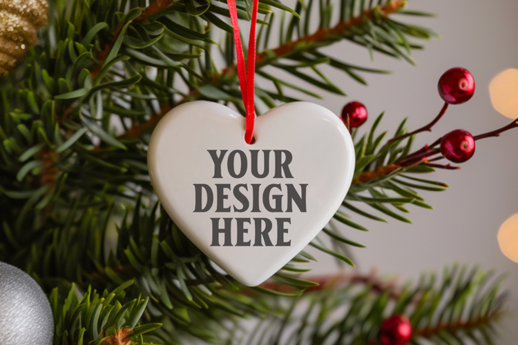 Holiday Love Heart Ornament Mockups | Romantic Christmas Tre