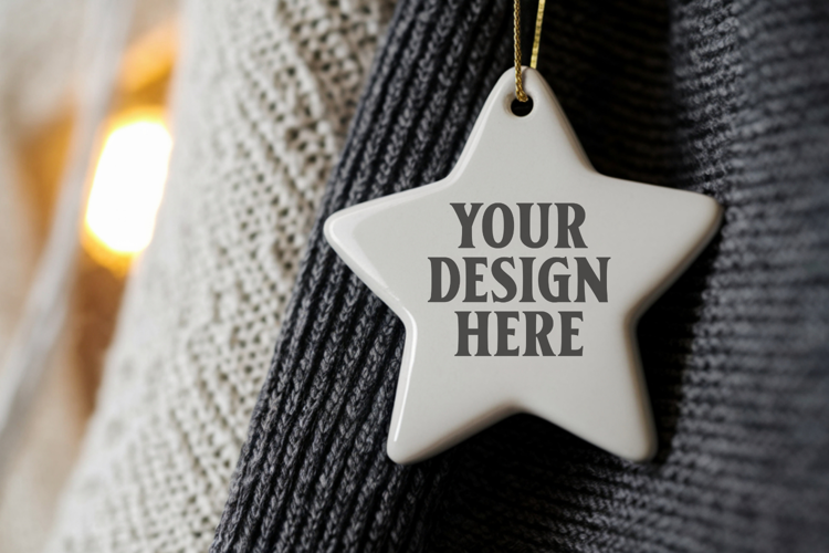 Christmas Star Ceramic Ornaments Mockup