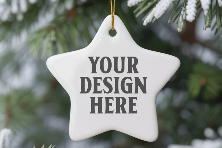 Christmas Star Ceramic Ornaments Mockup | Holiday Star Ornam