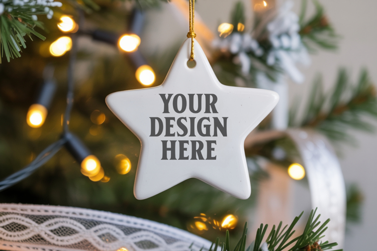 Christmas Star Ceramic Ornament Mockup | Cozy Boho Holiday D