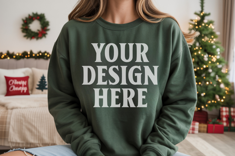 Comfort Colors 1566 Blue Spruce Sweatshirt Mockup Real Model