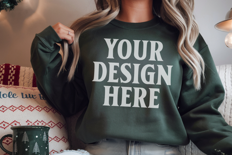 Comfort Colors 1566 Blue Spruce Sweatshirt Mockup, Cozy Boho