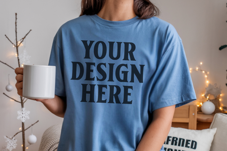 Christmas Comfort Colors 1717 Blue Jean T-Shirt Mockup Real