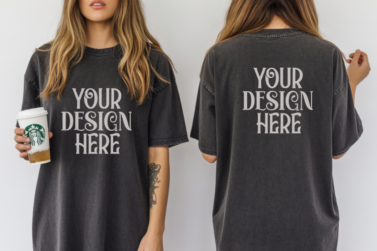 Comfort Colors 1717 Black Front & back T shirt mockups