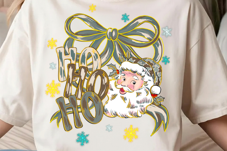 Preppy Santa Camo PNG, Ho Ho Ho Camo Png, Camo Christmas Png