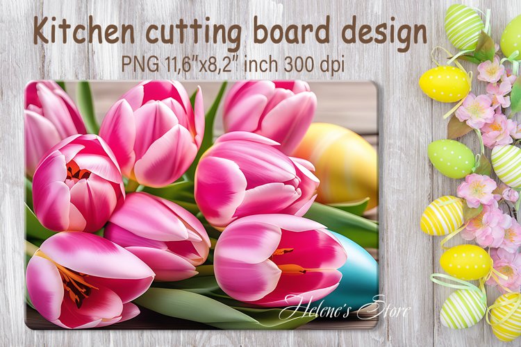 Easter eggs and tulip flowers for cutting board sublimation