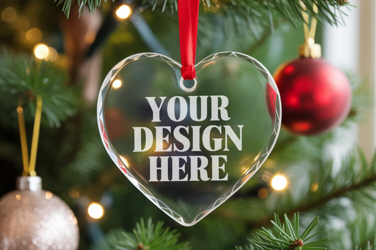 Christmas Heart Crystal Glass Ornament Mockups example image 1