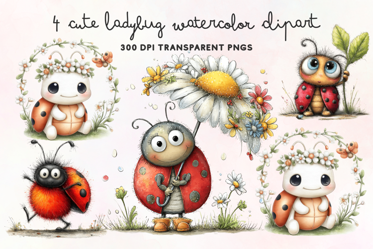 Cute Ladybug Watercolor Clipart PNG