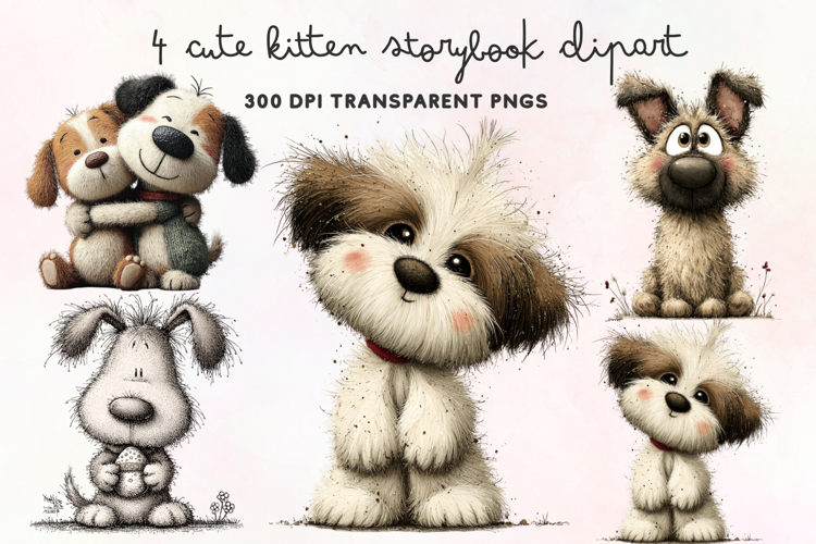 Cute Watercolor Dogs Clipart PNG