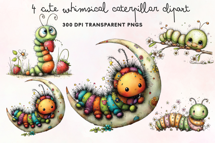 Cute Whimsical Caterpillar Clipart PNG example image 1