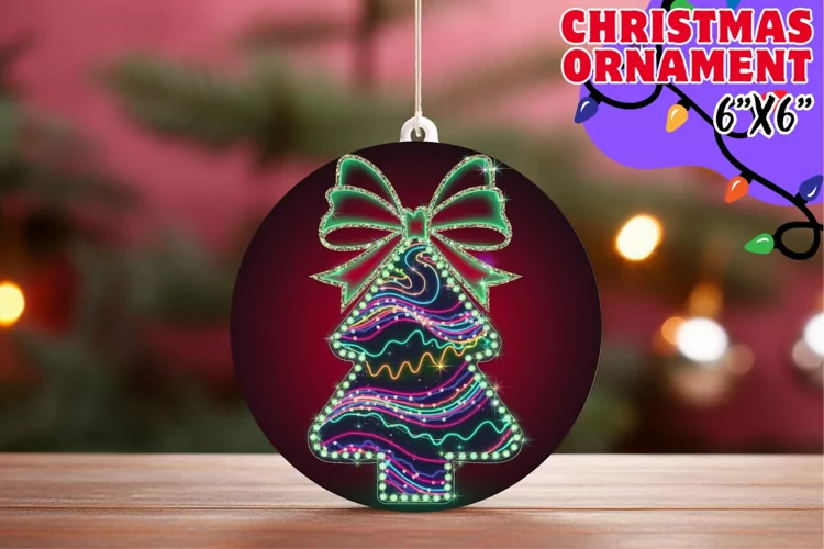 Radiant Round Coaster Design, Neon Xmas