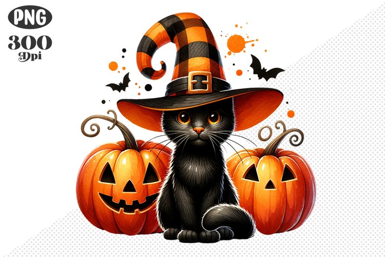 Halloween Cat And Pumpkin Sublimation - Clipart PNG Design