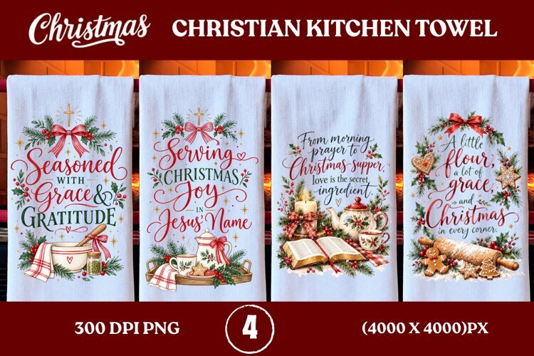 4 Christian Christmas Kitchen Towel PNGs, 4 Jesus Christmas example image 1