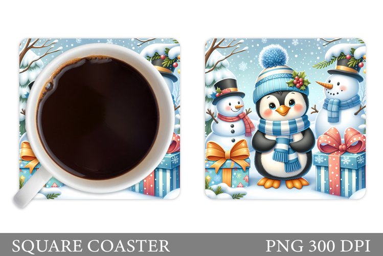 Cute Penguin Coaster Sublimation. Christmas Coaster Design example image 1
