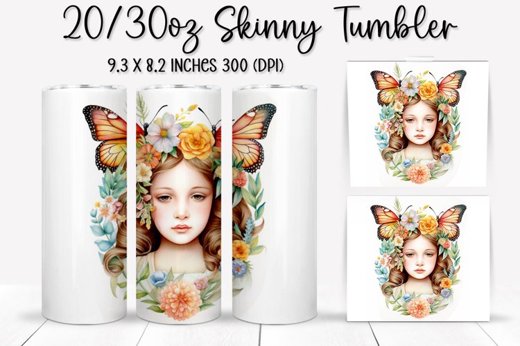 Rainbow Butterfly and Flowers - Tumbler Sublimation Design