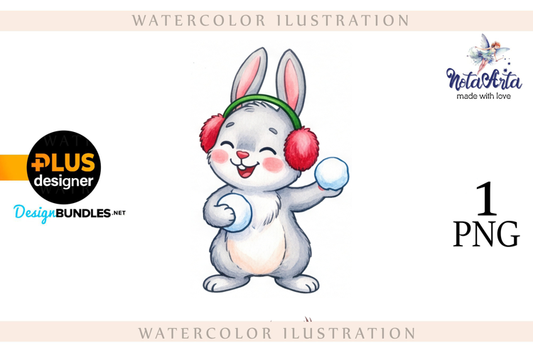 Christmas Bunny in Watercolor Style