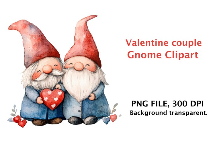Watercolor Valentine couple gnome clipart, watercolor png