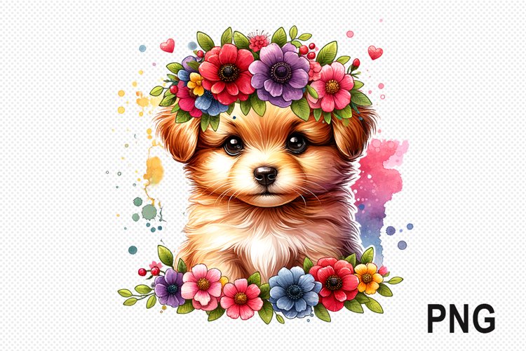 Dog Flowers Sublimation - Dog Flowers Clipart PNG Design