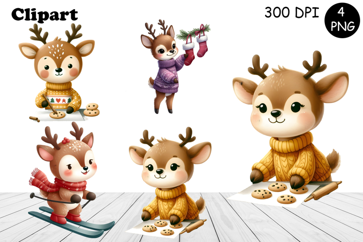 Christmas deer animals winter Watercolor Clipart
