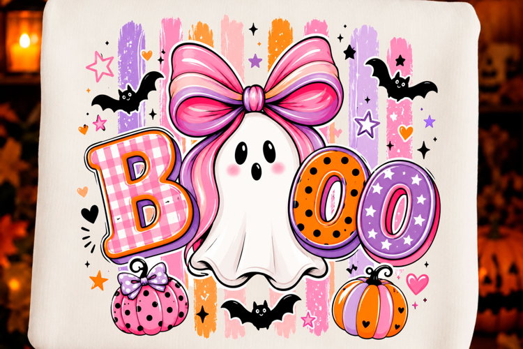 Preppy Boo Ghost Bow PNG