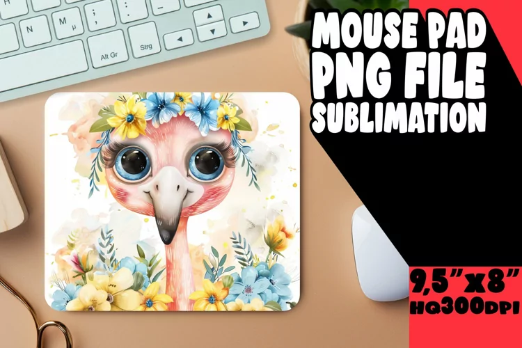 Spring Watercolor Flamingo Mouse Pad Design