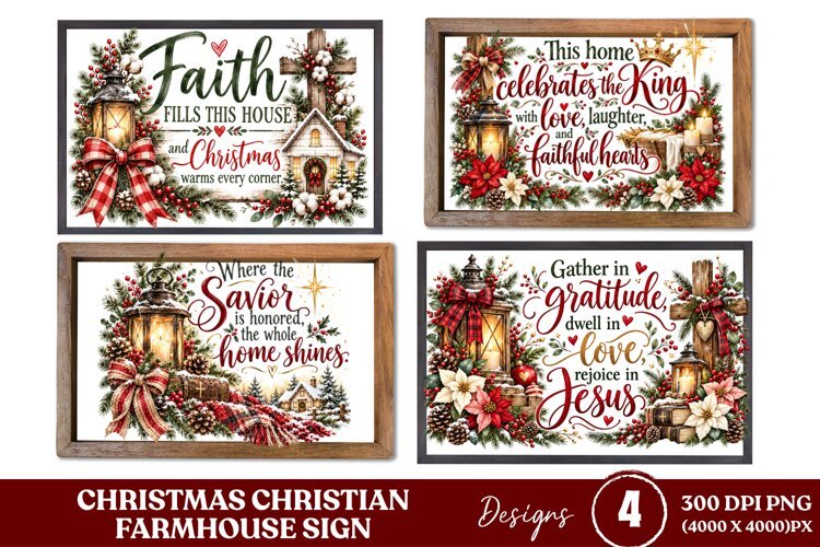 4 Christian Christmas Farmhouse Sign PNGs, 4 Rustic Christma example image 1