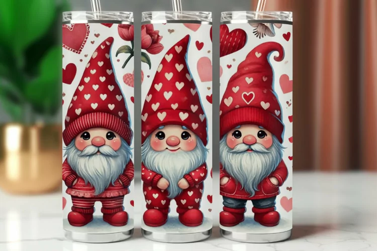 Valentine Tumbler Wrap 20 oz - gnome with heart love
