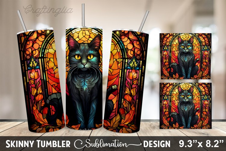Stained Glass Halloween Cat Tumbler | 20oz Skinny Tumbler