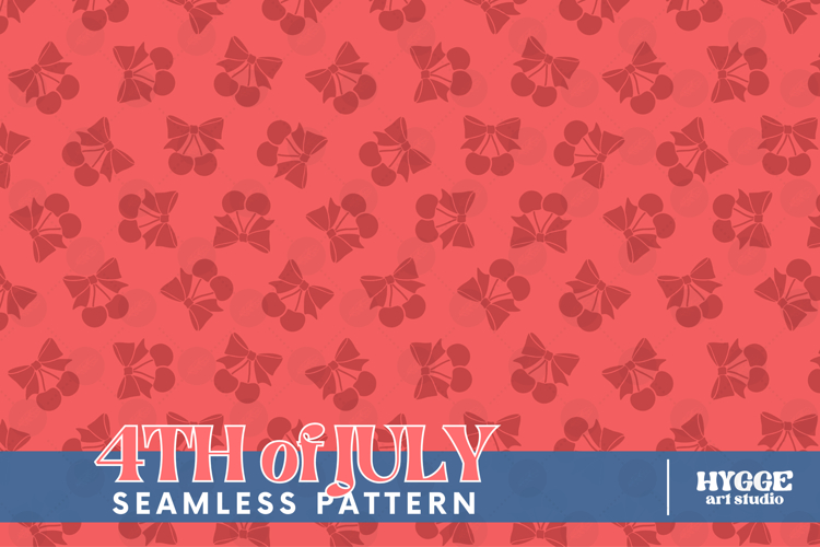 American 4th of July Coquette Cherry Bow Seamless Pattern