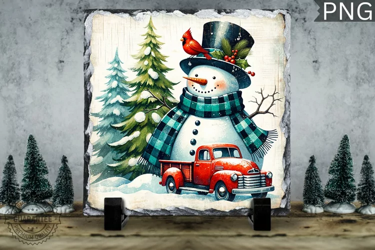 Christmas Snowman, Christmas Square Sublimation Slate Design