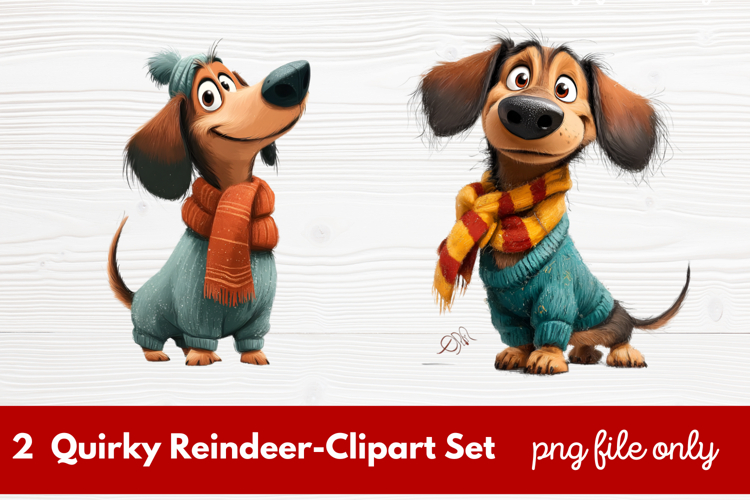 2 Quirky Reindeer Clipart Set | Fun Holiday Reindeer PNG
