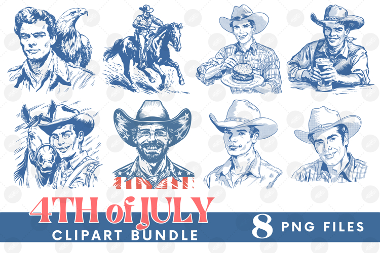 American Cowboy 4th of July USA Eagle Horse PNG DTF Bundle