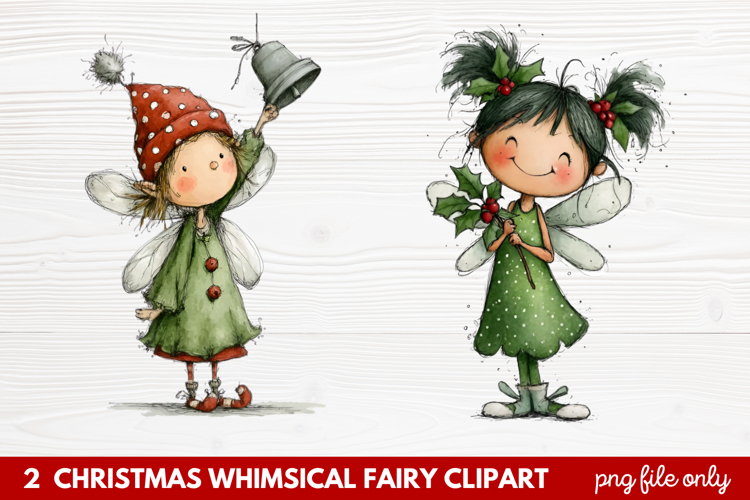 2 Christmas Whimsical Fairy Clipart | Cute Holiday Fairies