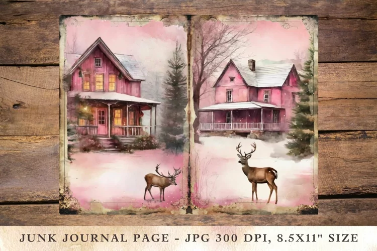 Printable Junk Journal Pages pink christmas 4
