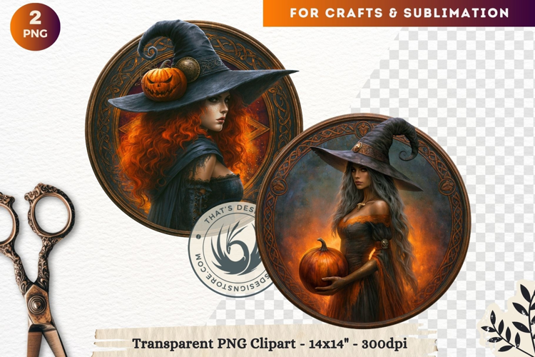 Dark Fantasy Halloween Witches Medallion Clipart sublimation