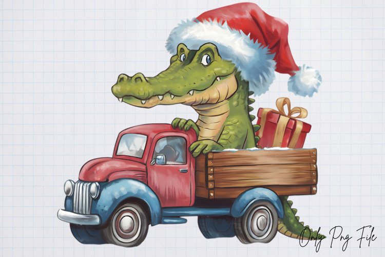 Watercolor Christmas Crocodile Clipart PNG