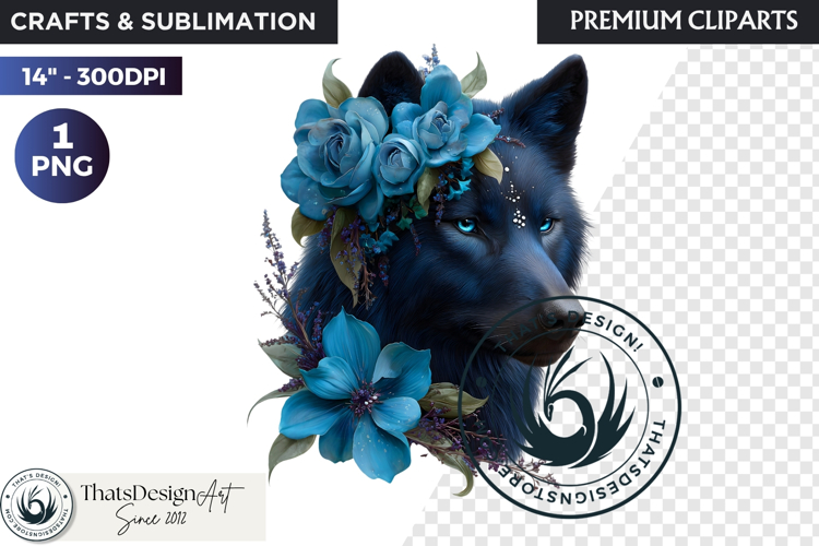Floral Wolf Fantasy clipart, Botanical Wildlife Graphics PNG