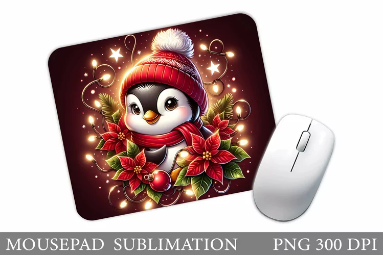 Cute Penguin Mouse Pad. Christmas Mouse Pad Design