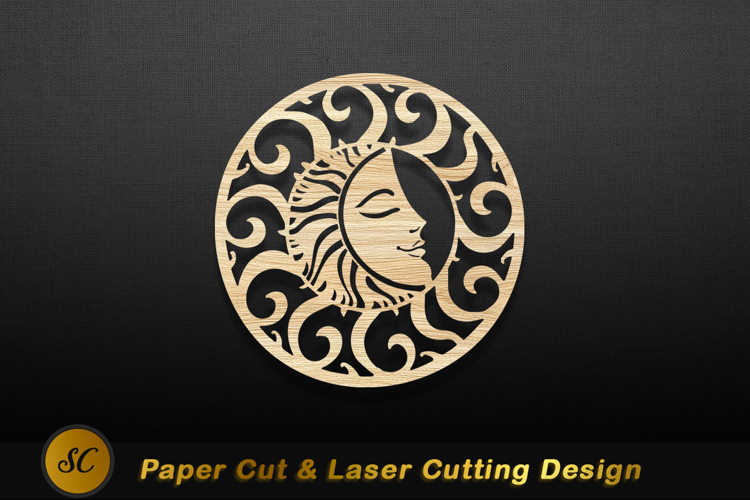 Celestial sun and moon wood carving image Laser Cut