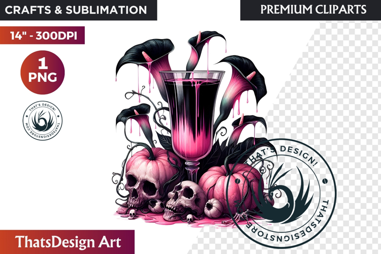Gothic Halloween Drinks Pink and Black Sublimation clipart