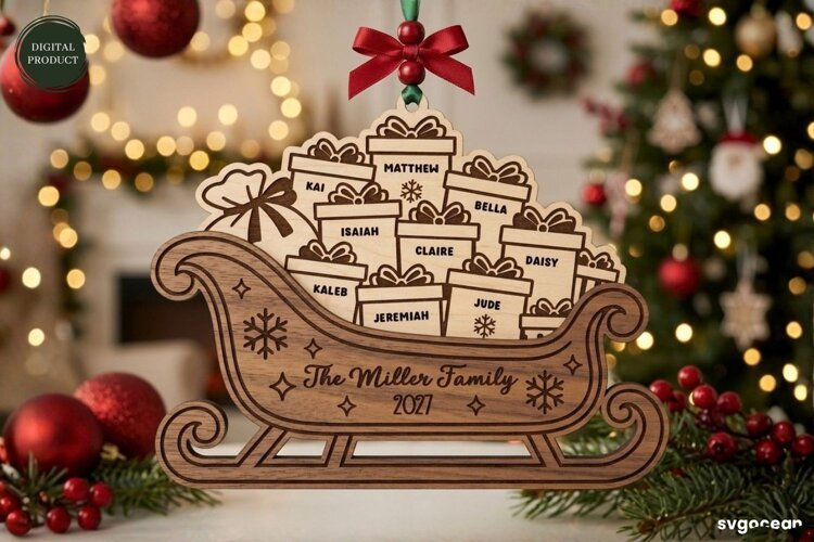 Santa Sleigh Ornament Laser Cut | Glowforge | SVG example image 1